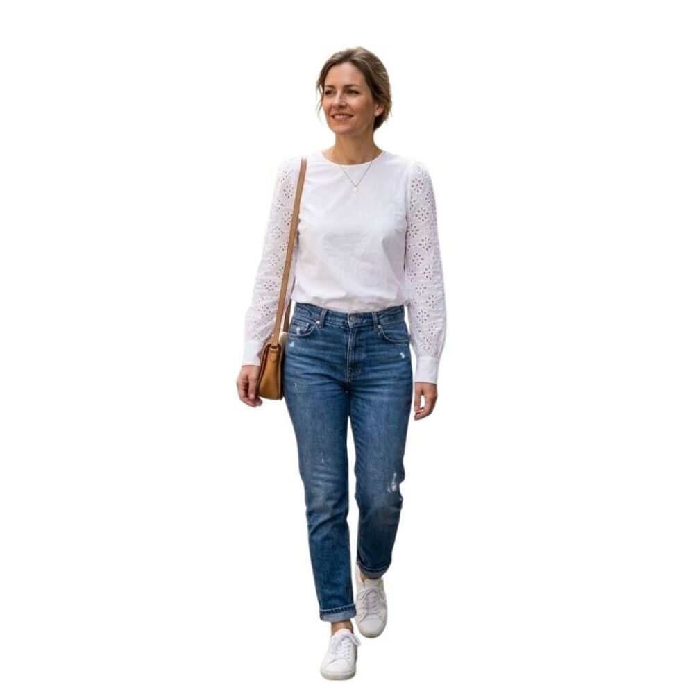 ROOLEE White Eyelet Sleeve Blouse Size M